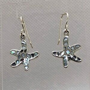 Sterling Silver Starfish Earrings With Abalone Inlay Star Dangle